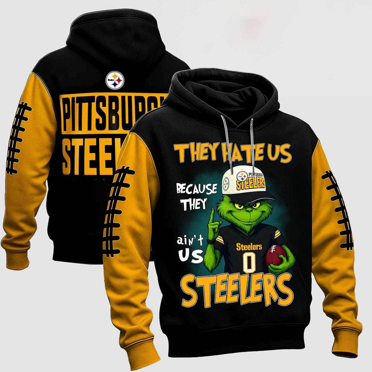 Grnch They Hate US Because They Aint US Steelers Christmas Hoodie Grnch They Hate US Because They Ain't US Steelers Christmas Hoodie