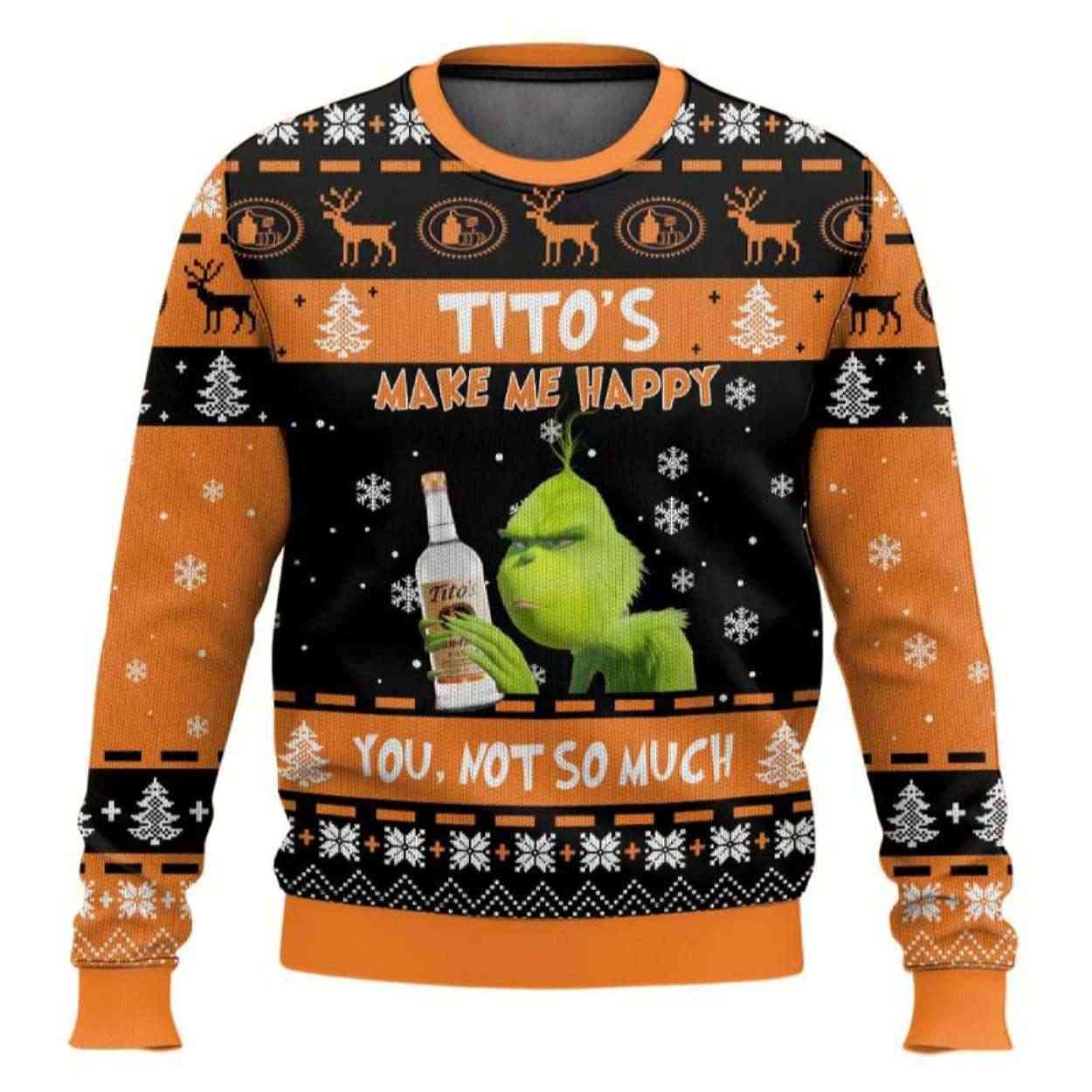 Grnch Titos Make Me Happy Ugly Christmas Sweater Grnch Tito's Make Me Happy Ugly Christmas Sweater