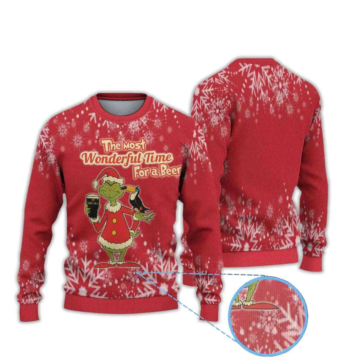 Guinness Grnch The Most Wonderful Time For A Beer Ugly Christmas Sweater Guinness Grnch The Most Wonderful Time For A Beer Ugly Christmas Sweater