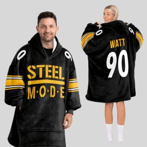 Watt 90 Steel Mode Pittsburgh Football Blanket Hoodie 3 Watt 90 Steel Mode Pittsburgh Football Blanket Hoodie3
