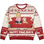 2025 Happy Pawlidays Cartoon Girl Personalized Ugly Christmas Sweater