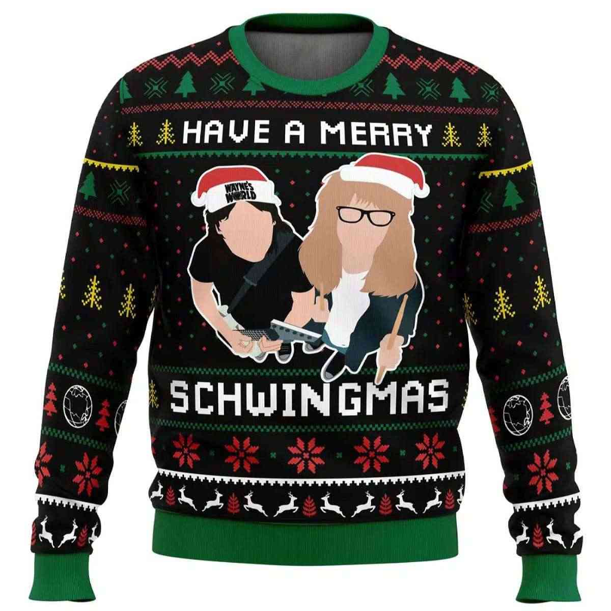 Have A Merry Schwingmas Waynes World Ugly Christmas Sweater Have A Merry Schwingmas Wayne's World Ugly Christmas Sweater