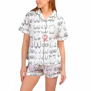 Breast Cancer Awareness Pink Ribbon Satin Pajama Set