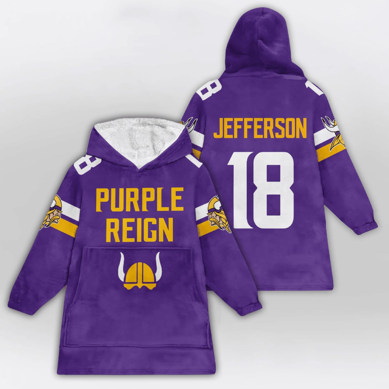 Jefferson 18 Vikings Purple Reign Blanket Hoodie Jefferson 18 Vikings Purple Reign Blanket Hoodie