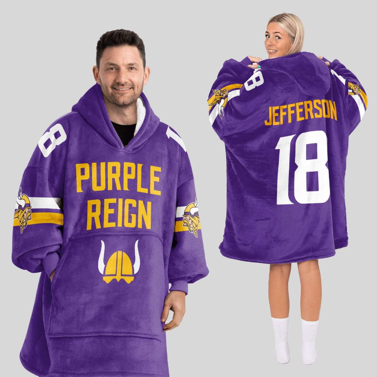 Jefferson 18 Vikings Purple Reign Blanket Hoodie Jefferson 18 Vikings Purple Reign Blanket Hoodie