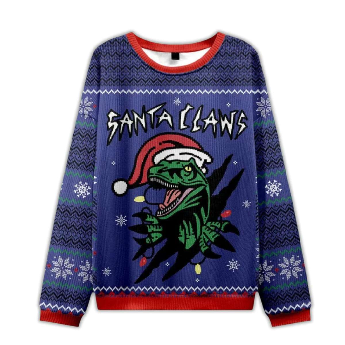 Jurassic Dinosaurs Santa Claws Ugly Christmas Sweater Jurassic Dinosaurs Santa Claws Ugly Christmas Sweater