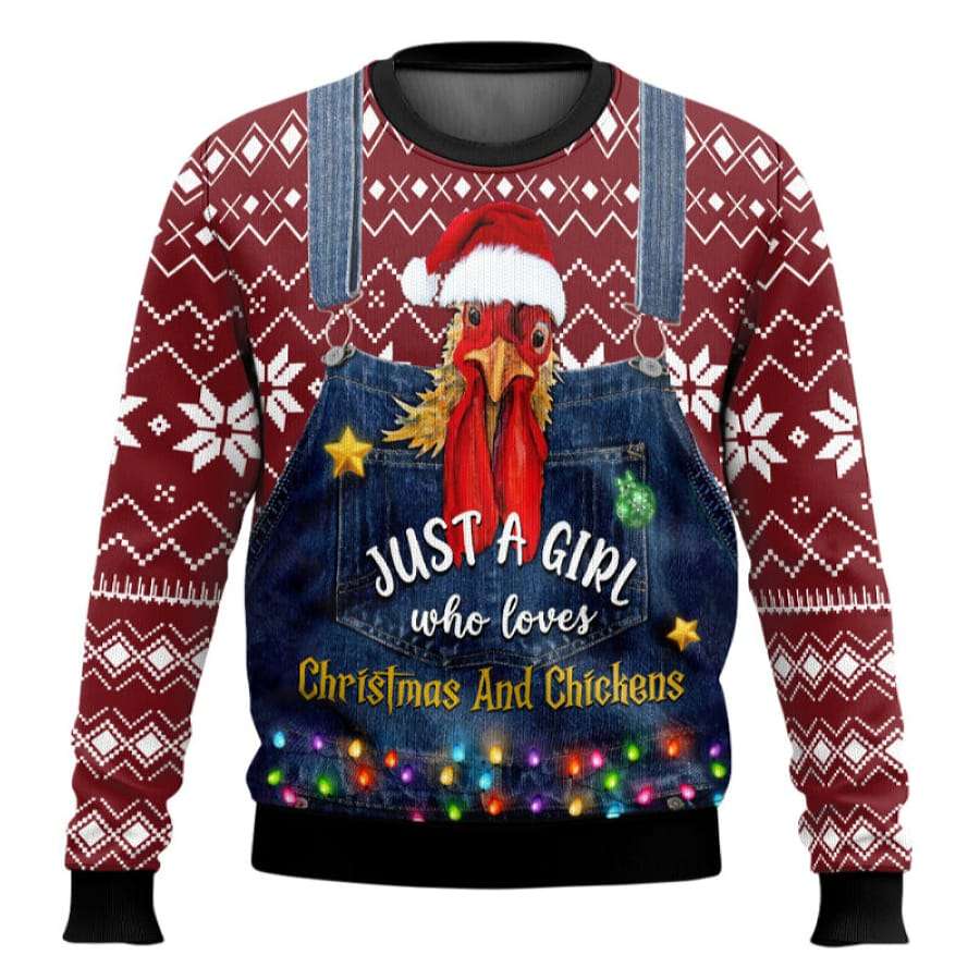Just A Girl Who Loves Chickens Ugly Christmas Sweater Just A Girl Who Loves Chickens Ugly Christmas Sweater