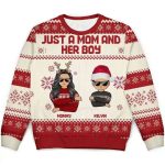 2025 Just A Mom And Her Boy Personalized Ugly Christmas Sweater