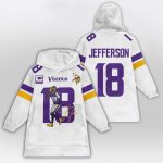 Justin Jefferson 18 Captain Vikings Signature Blanket Hoodie