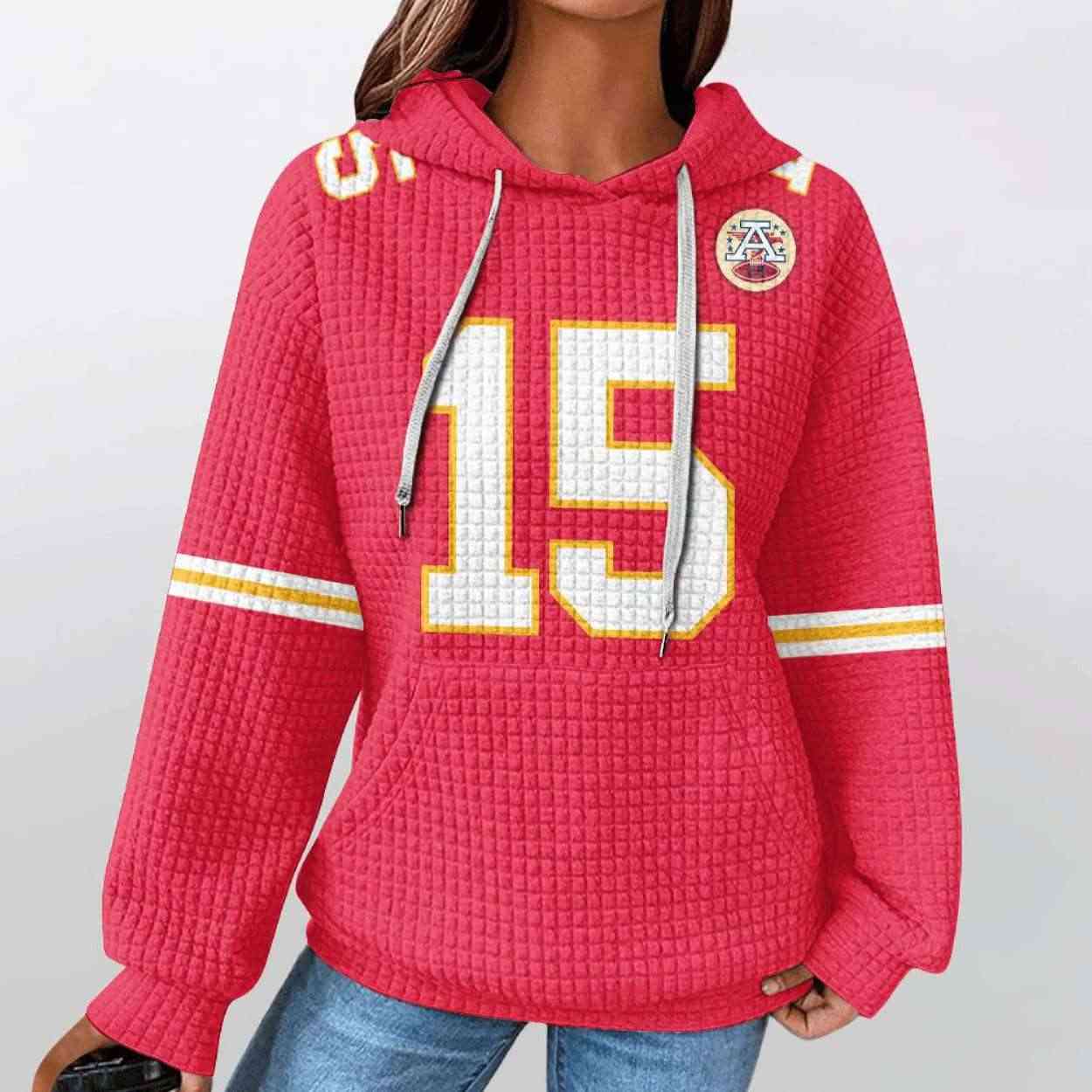 Kansas City Patrick Mahomes 15 Waffle Hoodie Kansas City Patrick Mahomes 15 Waffle Hoodie