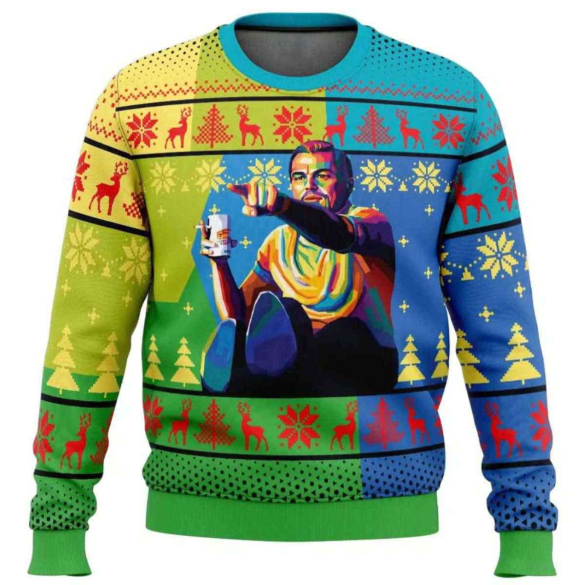 Leo Pointing Once Upon A Time Ugly Christmas Sweater Leo Pointing Once Upon A Time Ugly Christmas Sweater