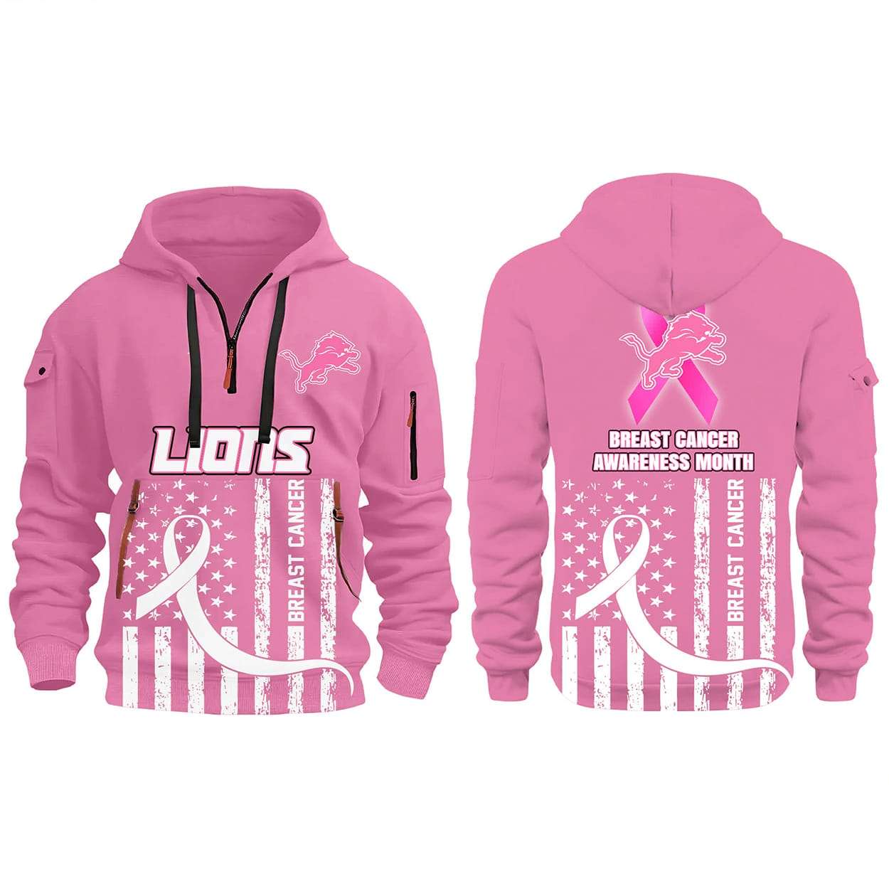 Lions 2025 Breast Cancer Awareness Zip Hoodie Lions 2025 Breast Cancer Awareness Zip Hoodie