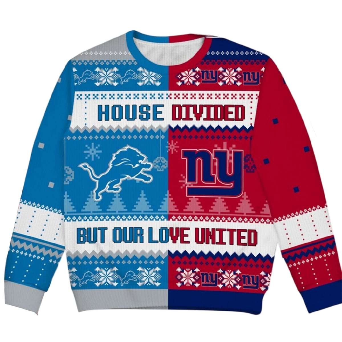 Lions x Giants House Divided Team But Our Love United Christmas Ugly Sweater Lions x Giants House Divided Team But Our Love United Christmas Ugly Sweater