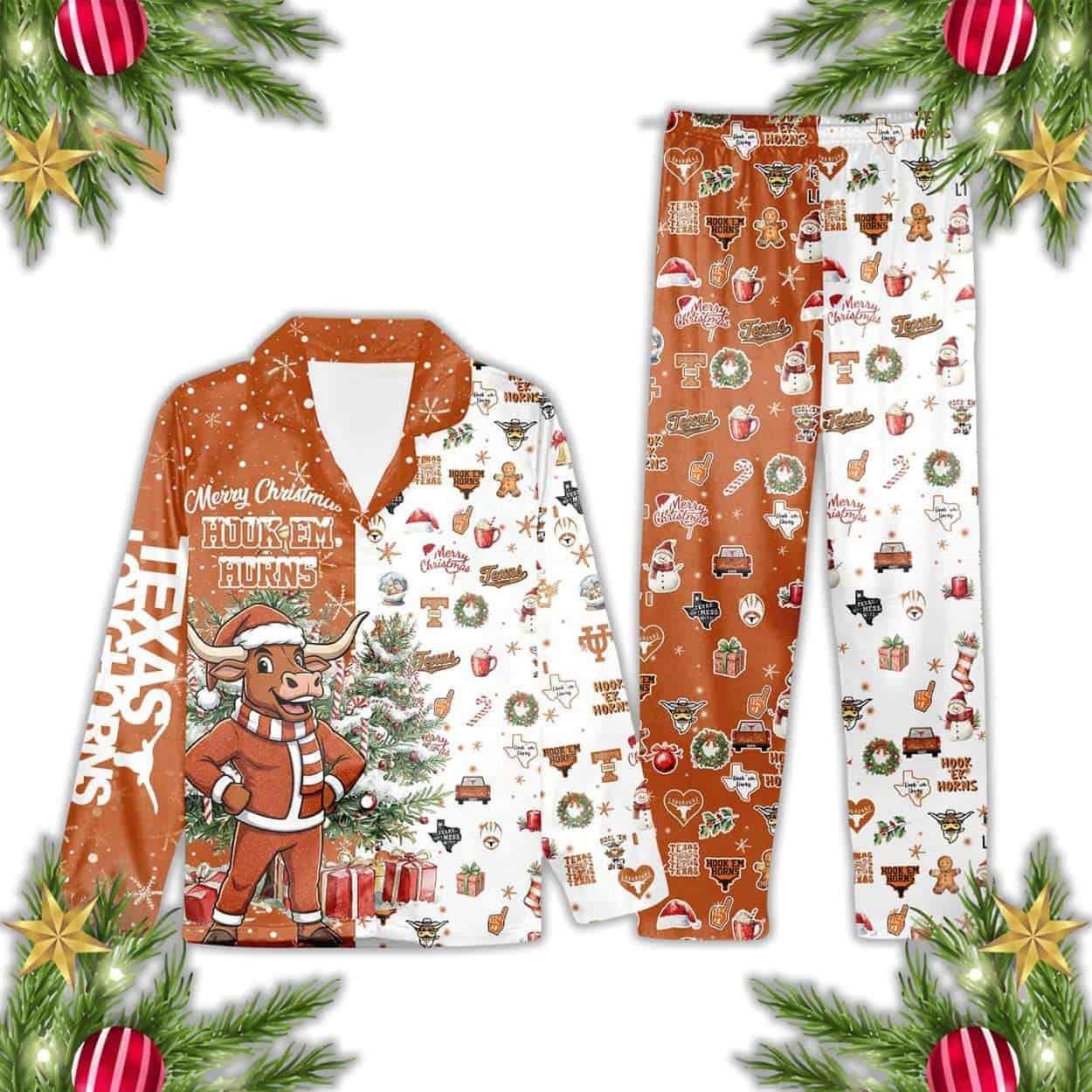 Longhorns Merry Christmas Hook Em Horns Pajama Set Longhorns Merry Christmas Hook Em Horns Pajama Set