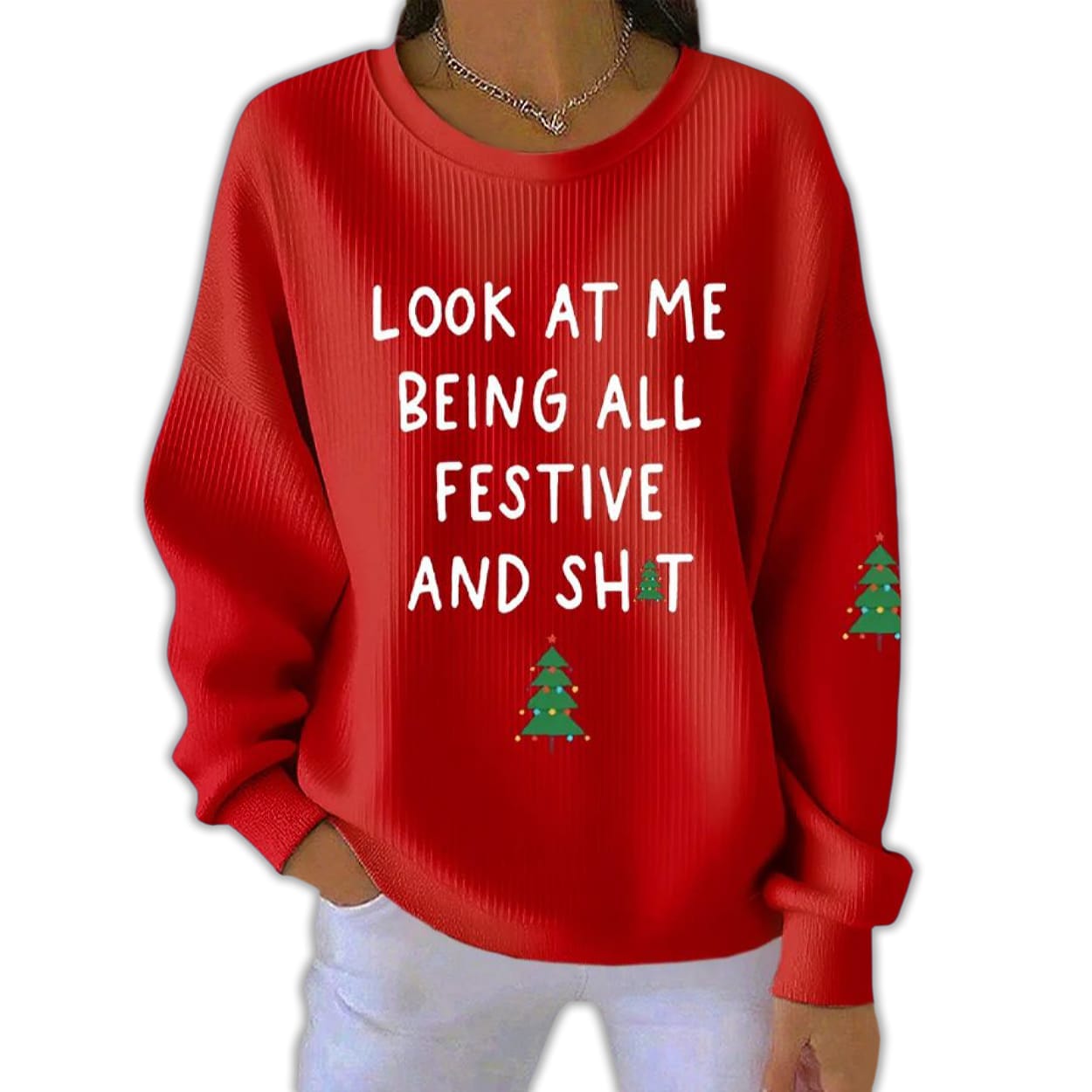 Look At Me Being All Festive And Sht Waffle Sweater Look At Me Being All Festive And Sht Waffle Sweater