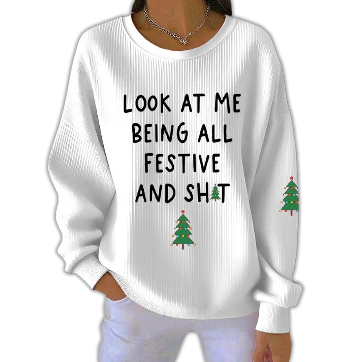 Look At Me Being All Festive And Sht Waffle Sweater Look At Me Being All Festive And Sht Waffle Sweater