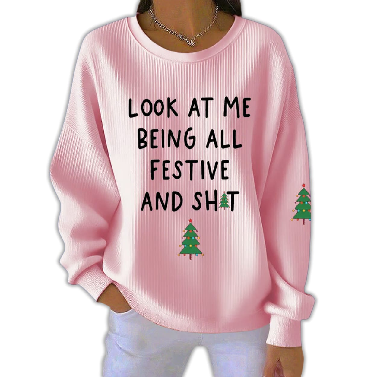 Look At Me Being All Festive And Sht Waffle Sweater Look At Me Being All Festive And Sht Waffle Sweater