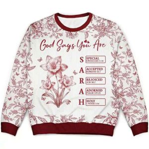 2025 God Says I Am Toile De Jouy Flower Personalized Ugly Christmas Sweater 1 God Says I Am Toile De Jouy Flower Personalized Ugly Christmas Sweater1