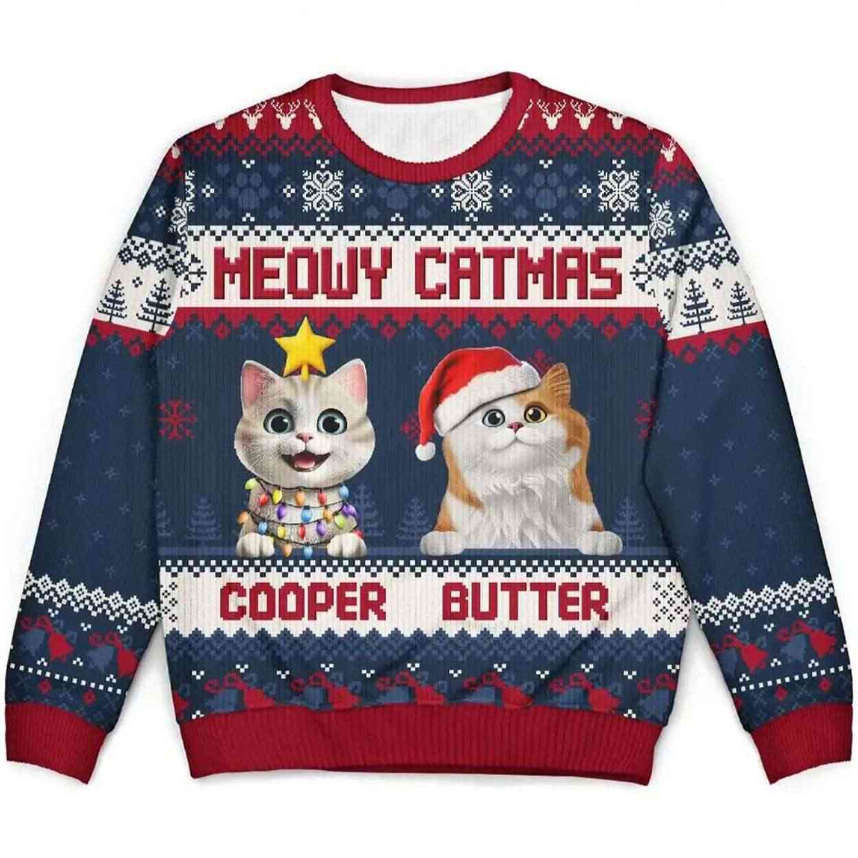 Meowy Catmas Personalized Ugly Christmas Sweater Meowy Catmas Personalized Ugly Christmas Sweater