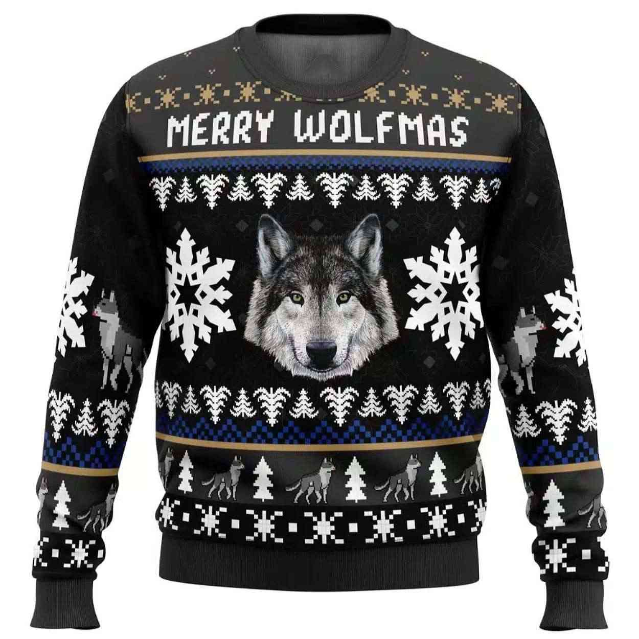 Merry Wolfmas Wolf Ugly Christmas Sweater Merry Wolfmas Wolf Ugly Christmas Sweater