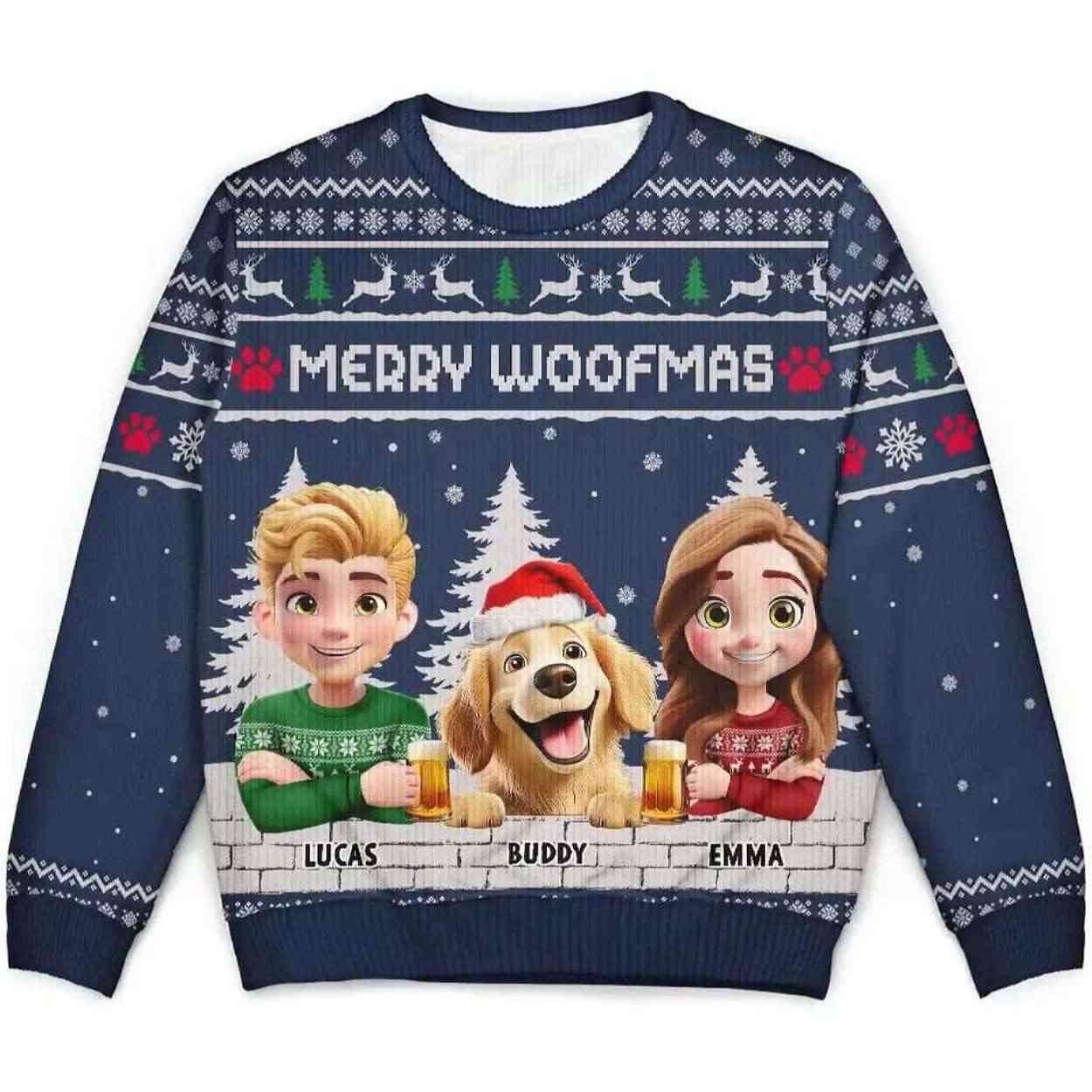 Merry Woofmas Couple Dog Mom Dad Personalized Ugly Christmas Sweater Merry Woofmas Couple Dog Mom Dad Personalized Ugly Christmas Sweater