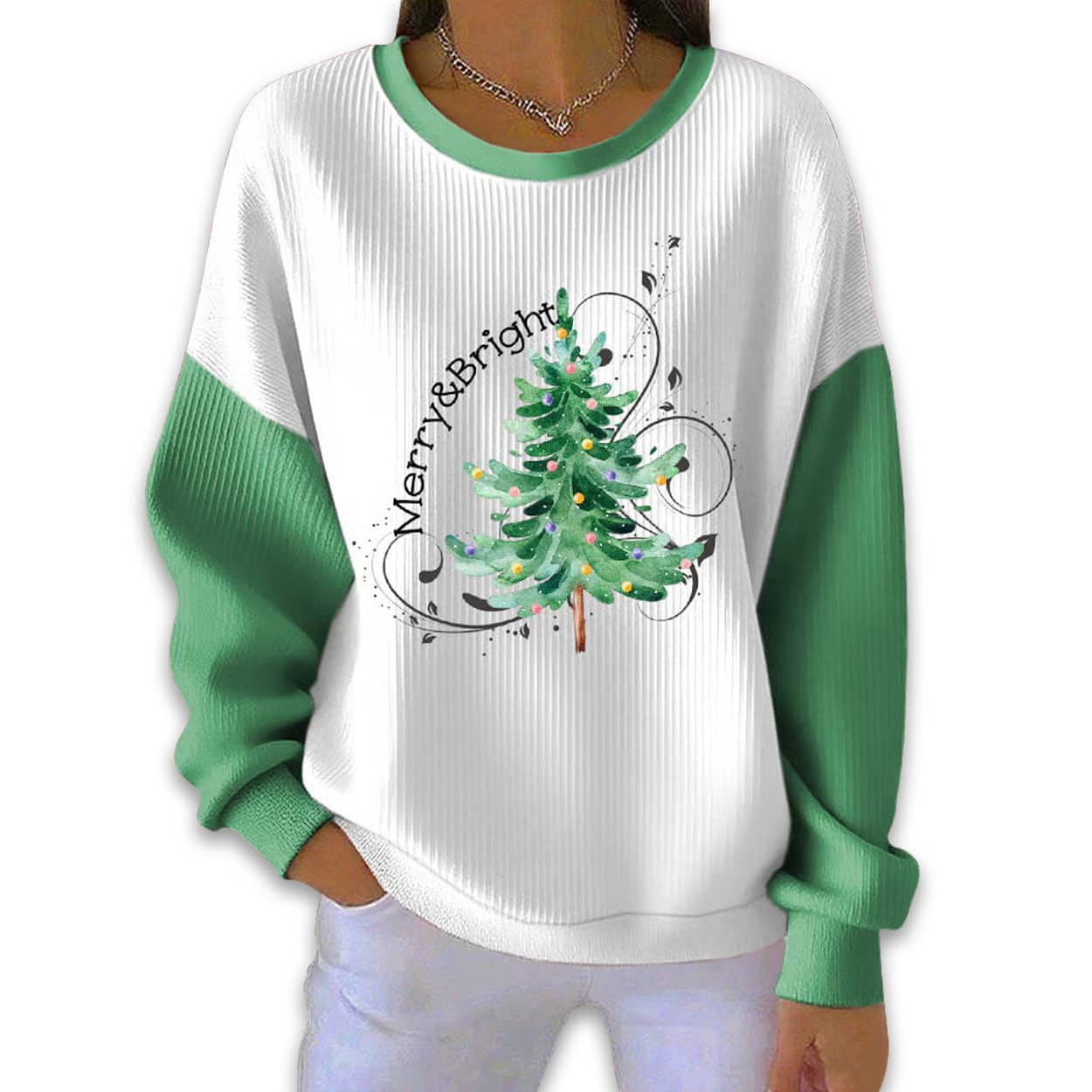 Merry and Bright Christmas Tree Pit Striped Sweatshirt Merry and Bright Christmas Tree Pit Striped Sweatshirt