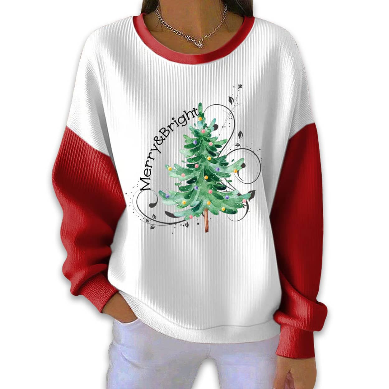 Merry and Bright Christmas Tree Pit Striped Sweatshirt Merry and Bright Christmas Tree Pit Striped Sweatshirt