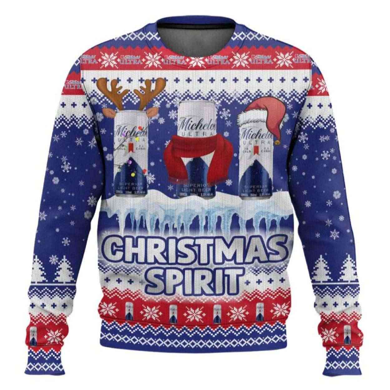 Michelob Ultra Christmas Spirit Ugly Christmas Sweater Michelob Ultra Christmas Spirit Ugly Christmas Sweater