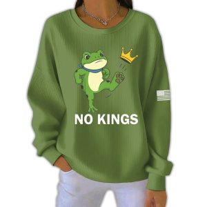 No Kings Resist Frog Print Casual Pit Striped Sweatshirt