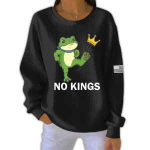 No Kings Resist Frog Print Casual Pit Striped Sweatshirt 2