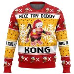 2025 Nice Try Diddy Kong Meme Donkey Kong Ugly Christmas Sweater