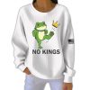 No Kings Resist Frog Print Casual Pit Striped Sweatshirt