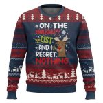 On The List Of Naughty And I Regret Nothing Reindeer Ugly Christmas Sweater