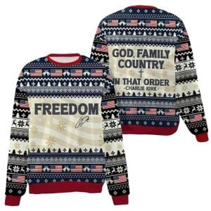 God Family Country In That Order Charlie Kirk Ugly Christmas Sweater3