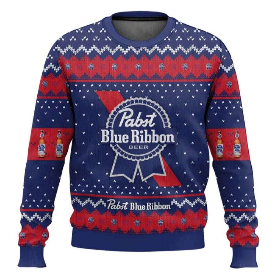 Pabst Blue Ribbon American Lager Beer Ugly Christmas Sweater Pabst Blue Ribbon American Lager Beer Ugly Christmas Sweater