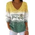 Packers Gradient Casual V-Neck Waffle T-Shirt