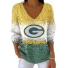 Packers Gradient V-Neck Waffle T-Shirt