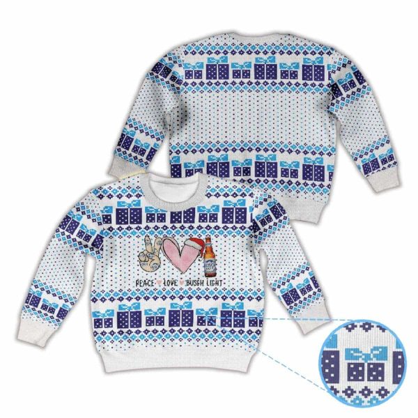 2025 Peace Love Busch Light Beer Ugly Christmas Sweater