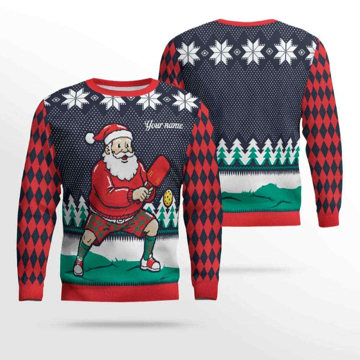 Personalized 2025 Pickleball Santa Ugly Sweater Personalized 2025 Pickleball Santa Ugly Sweater
