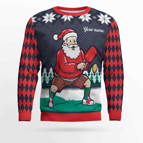 Personalized 2025 Pickleball Santa Ugly Sweater