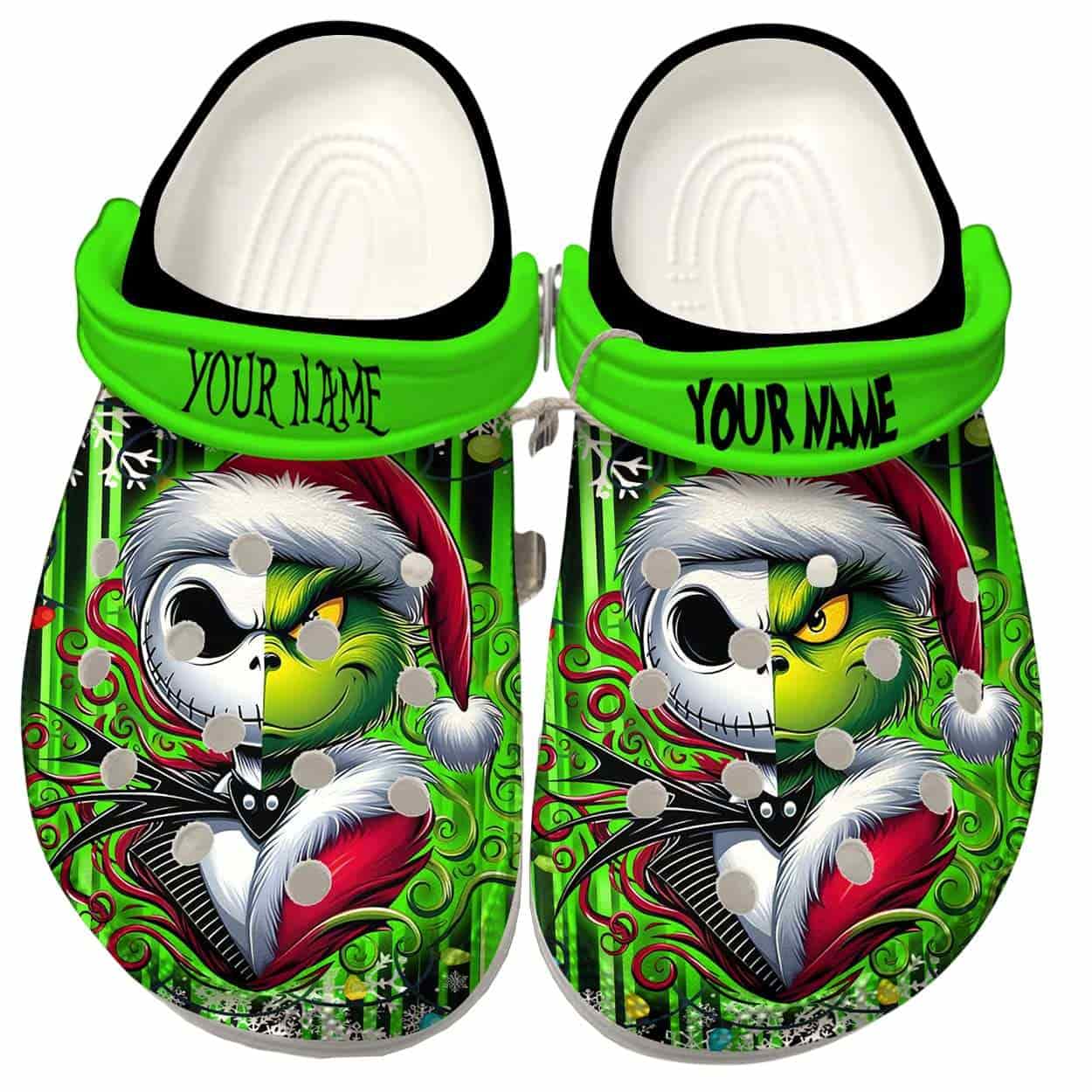 Personalized Grnch And Jack Skellington Christmas Crocs Personalized Grnch And Jack Skellington Christmas Crocs