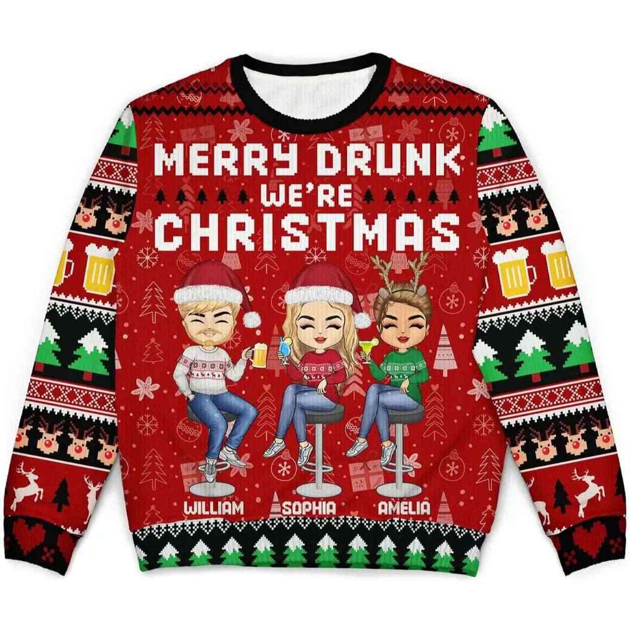 Personalized Merry Drunk Were Christmas Ugly Christmas Sweater Personalized Merry Drunk We're Christmas Ugly Christmas Sweater