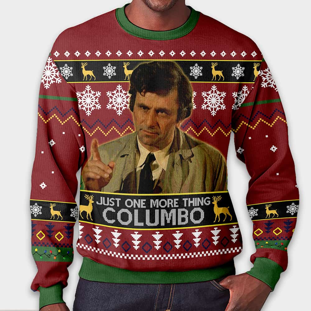 Peter Falk Just One More Thing Columbo Christmas Ugly Sweater Peter Falk Just One More Thing Columbo Christmas Ugly Sweater