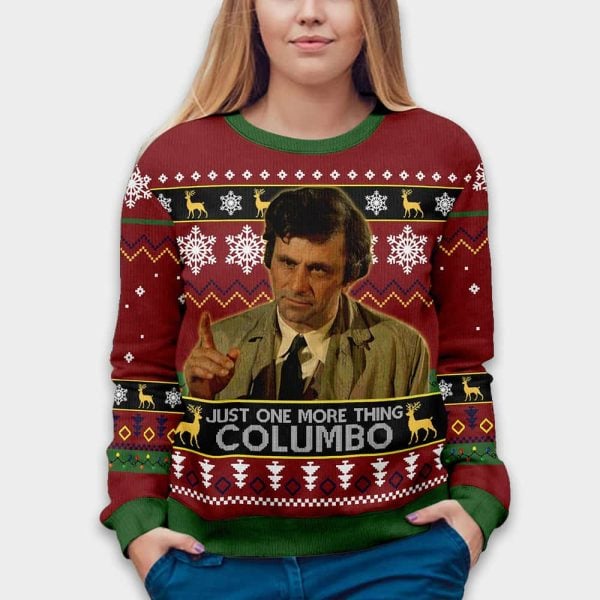 Peter Falk Just One More Thing Columbo Christmas Ugly Sweater