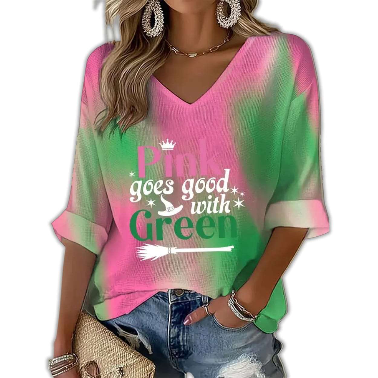 Pink Goes Good With Green Waffle Long Sleeve T shirt Pink Goes Good With Green Waffle Long Sleeve T-shirt