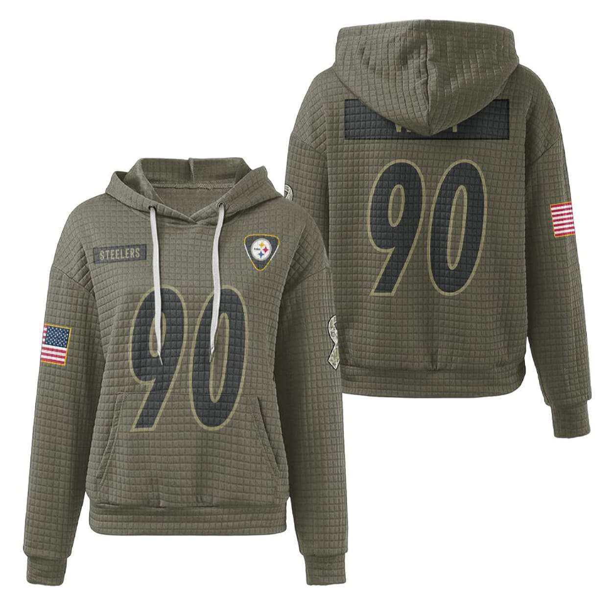 Pittsburgh TJ Watt 90 Salute To Service Waffle Hoodie Pittsburgh TJ Watt 90 Salute To Service Waffle Hoodie