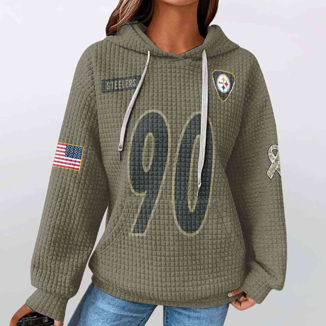 Pittsburgh TJ Watt 90 Salute To Service Waffle Hoodie Pittsburgh TJ Watt 90 Salute To Service Waffle Hoodie