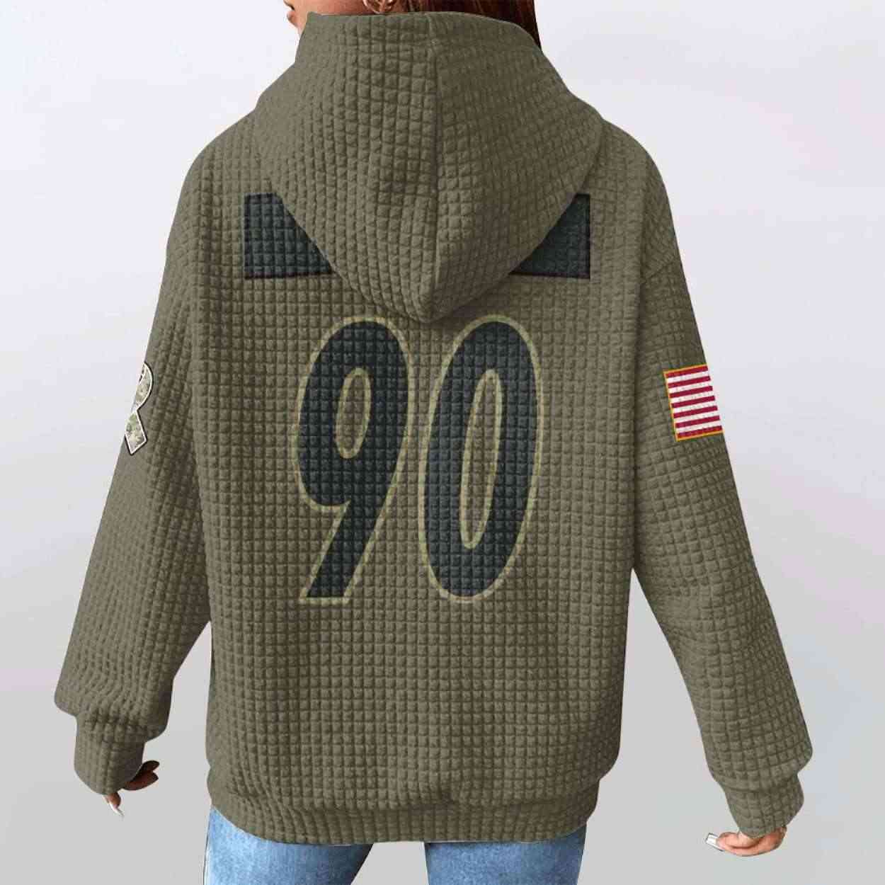 Pittsburgh TJ Watt 90 Salute To Service Waffle Hoodie Pittsburgh TJ Watt 90 Salute To Service Waffle Hoodie