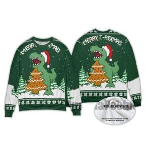 2025 T-Rex And Christmas Tree Cookies Ugly Christmas Sweater