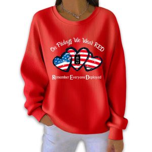Women’s On Friday We Wear Red Print Round Neck Sweatshirt